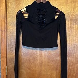 Killstar Black Lace-Up Cutout Crop Top S
